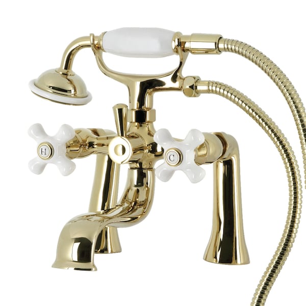 Kingston Brass Deck Mount Clawfoot Tub Faucet with Hand Shower, Polished Brass KS228PXPB - main